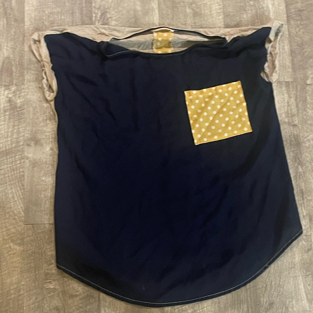 Blue and yellow T-shirt with polkadot, designs, size medium
